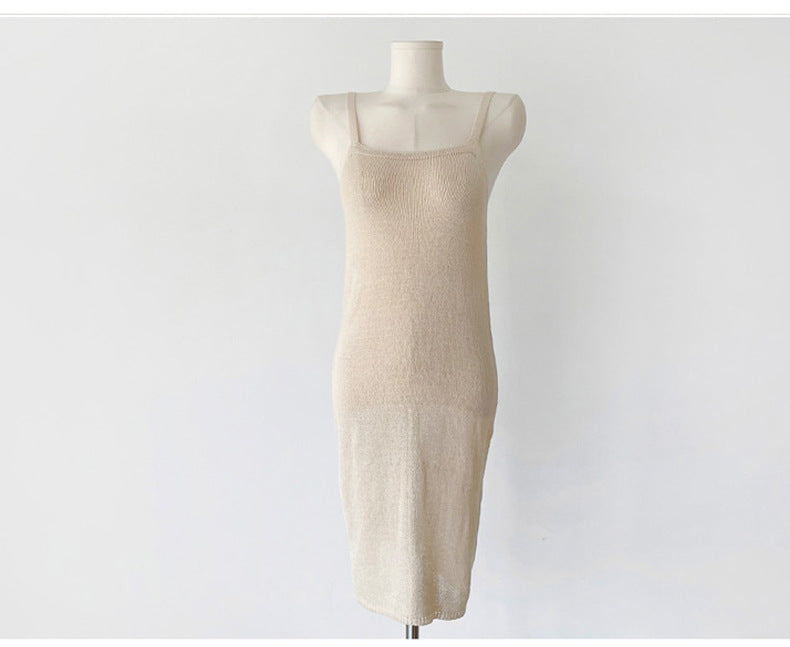 New Gentle Temperament Slim V-neck Solid Color Knitted Dress Casual Women's Clothing