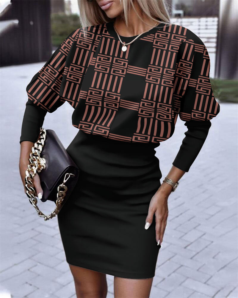 Women's Printed Waist-controlled Round Neck Dress