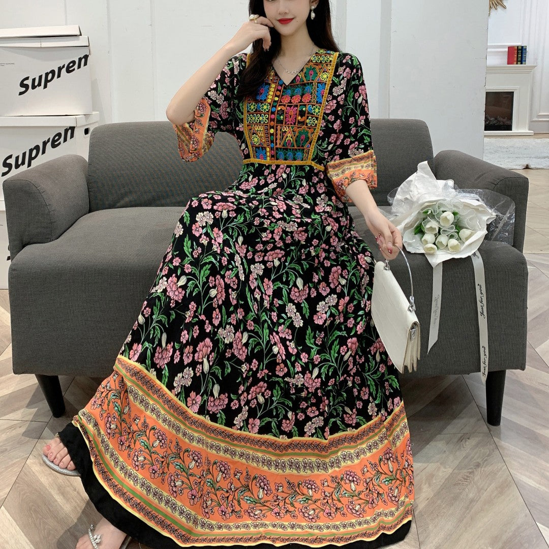 Ethnic Women's Bell Sleeve Dress Rayon