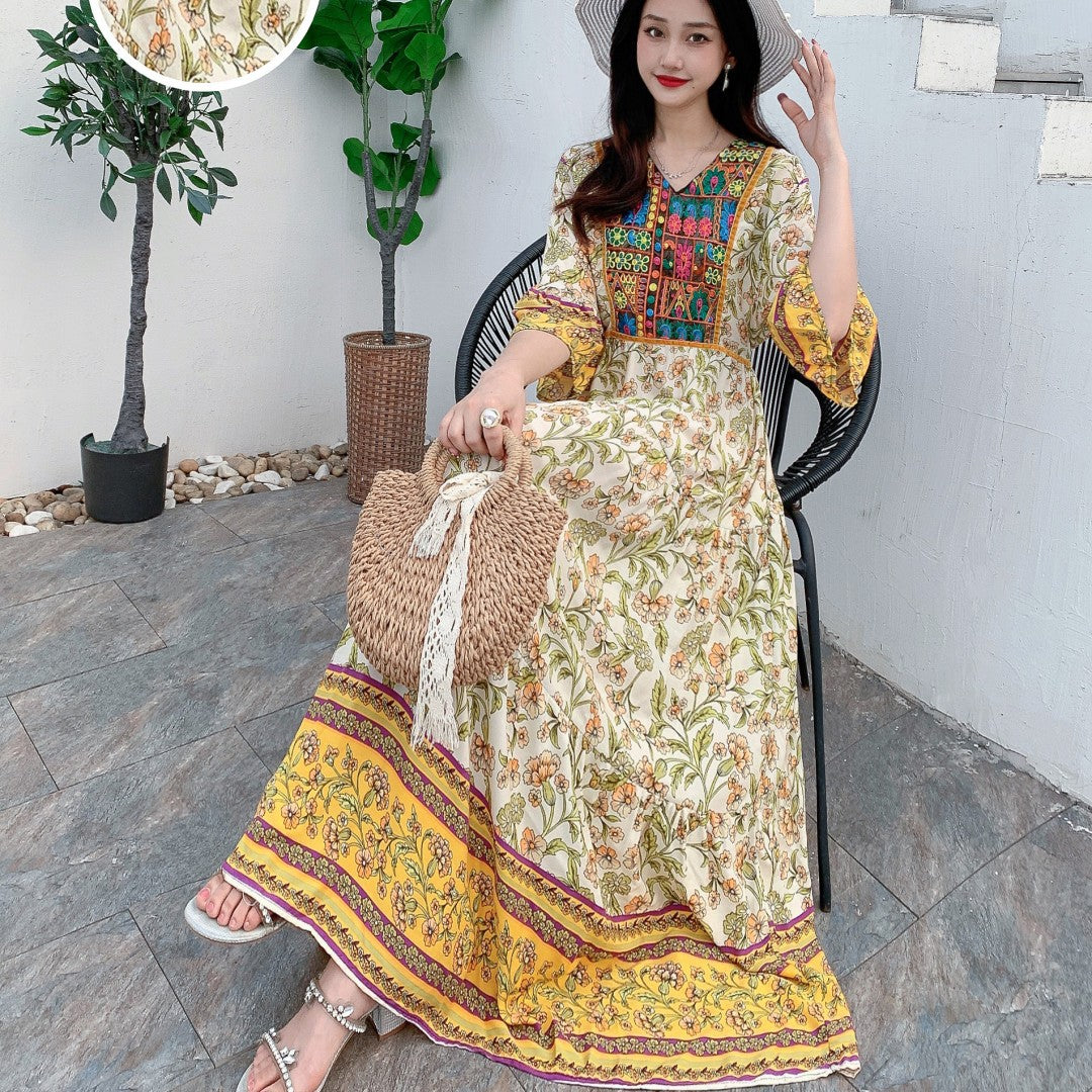 Ethnic Women's Bell Sleeve Dress Rayon