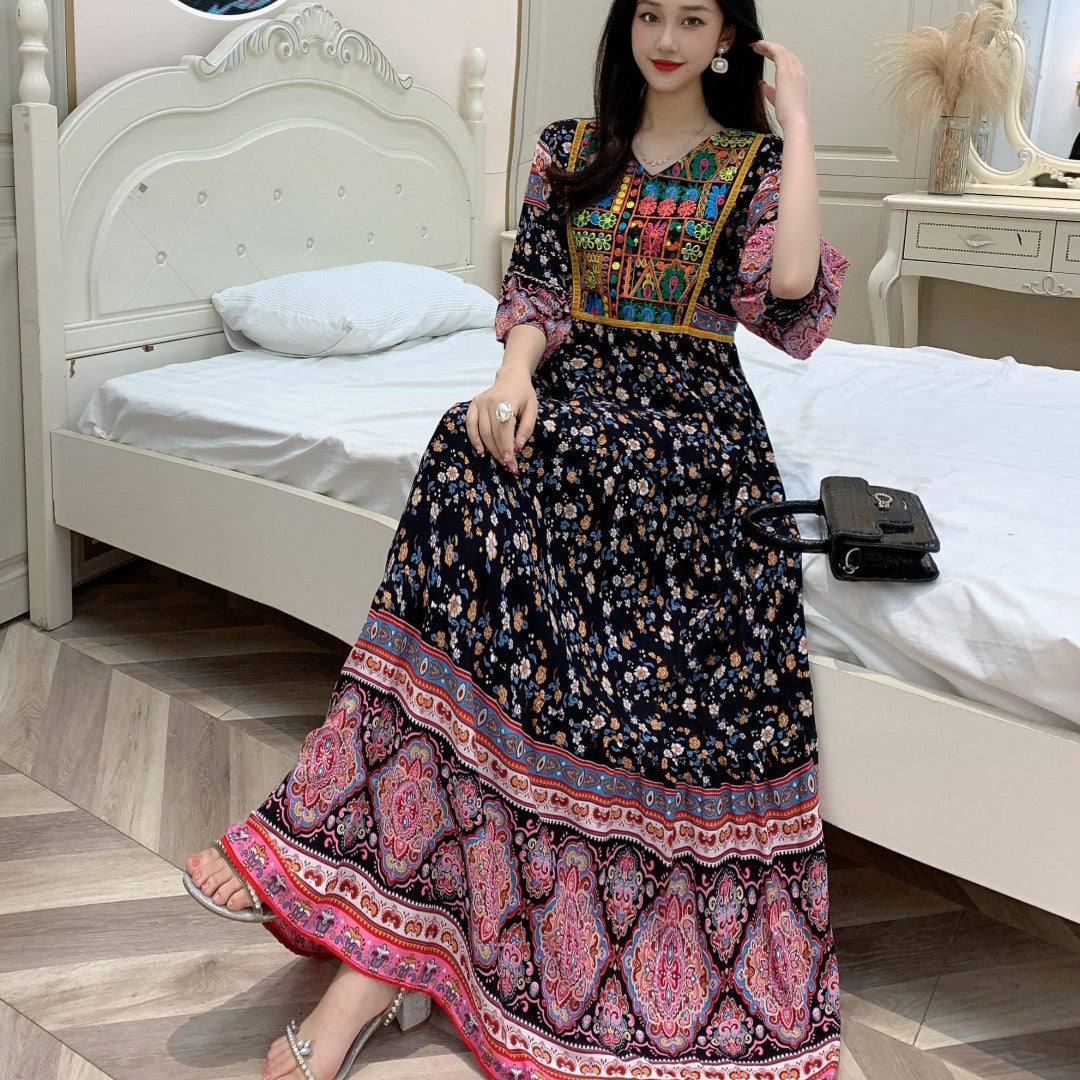 Ethnic Women's Bell Sleeve Dress Rayon