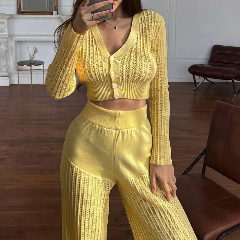 Knitted See-through Casual Suit Women