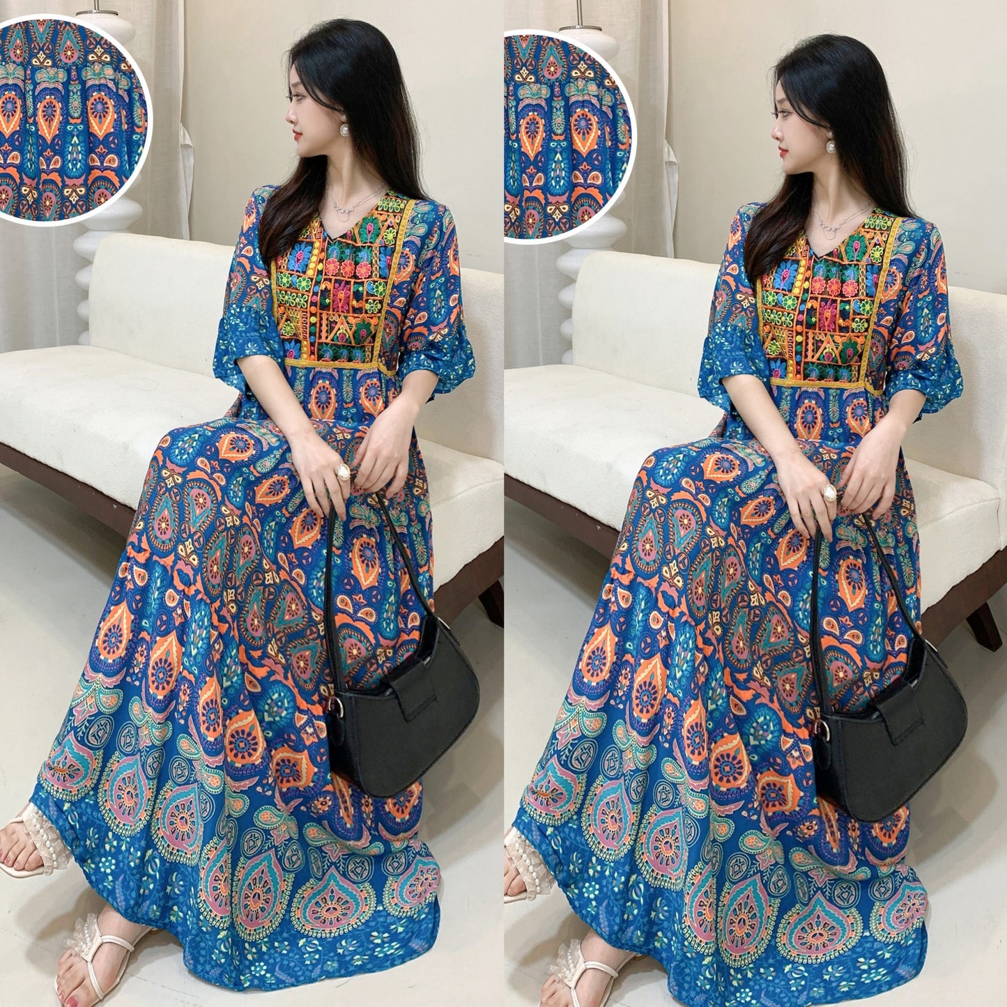 Ethnic Women's Bell Sleeve Dress Rayon