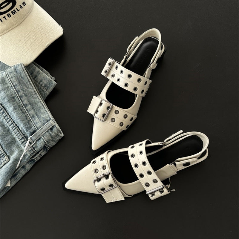 Women's French Pointed-toe Ma Retro Mid-thick Heel Leather Shoes