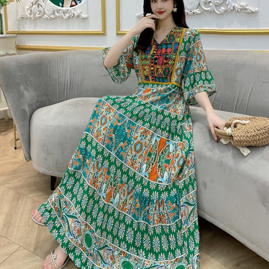 Ethnic Women's Bell Sleeve Dress Rayon
