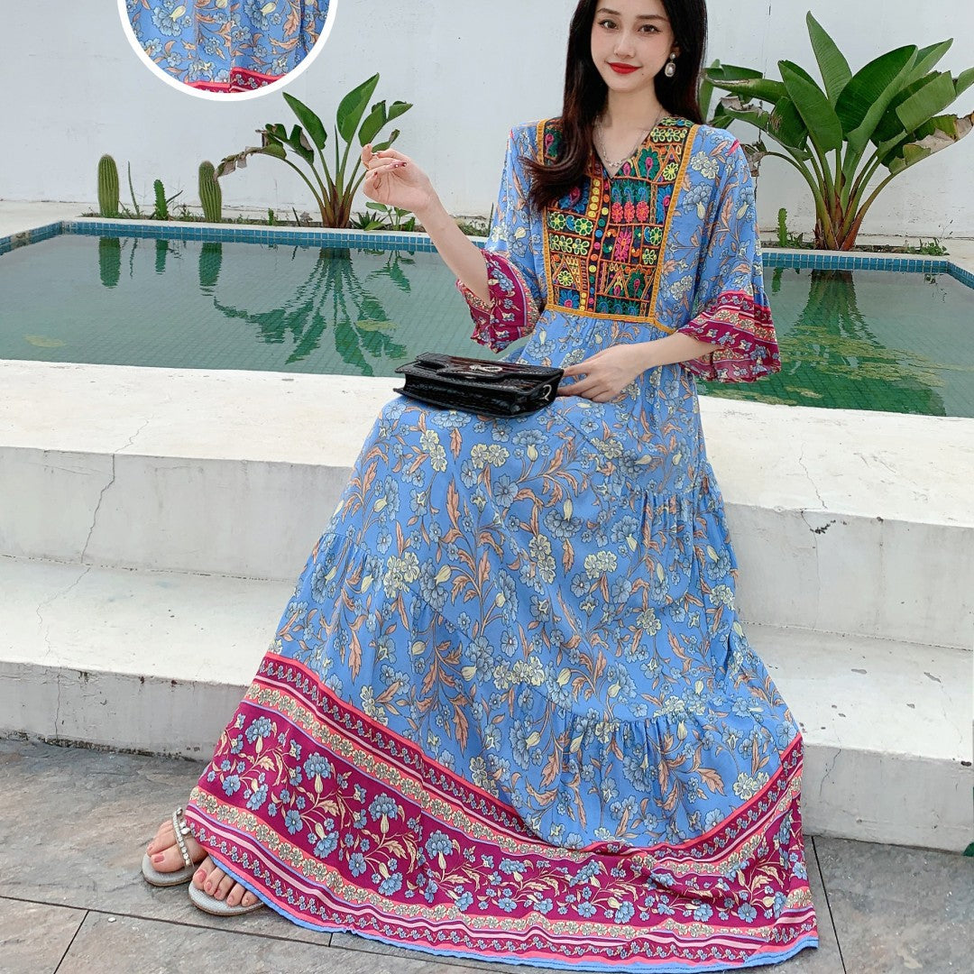 Ethnic Women's Bell Sleeve Dress Rayon