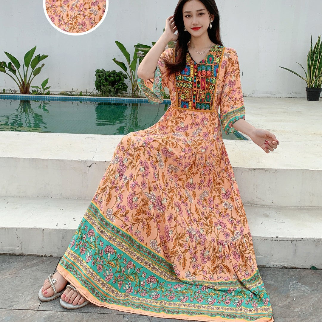 Ethnic Women's Bell Sleeve Dress Rayon