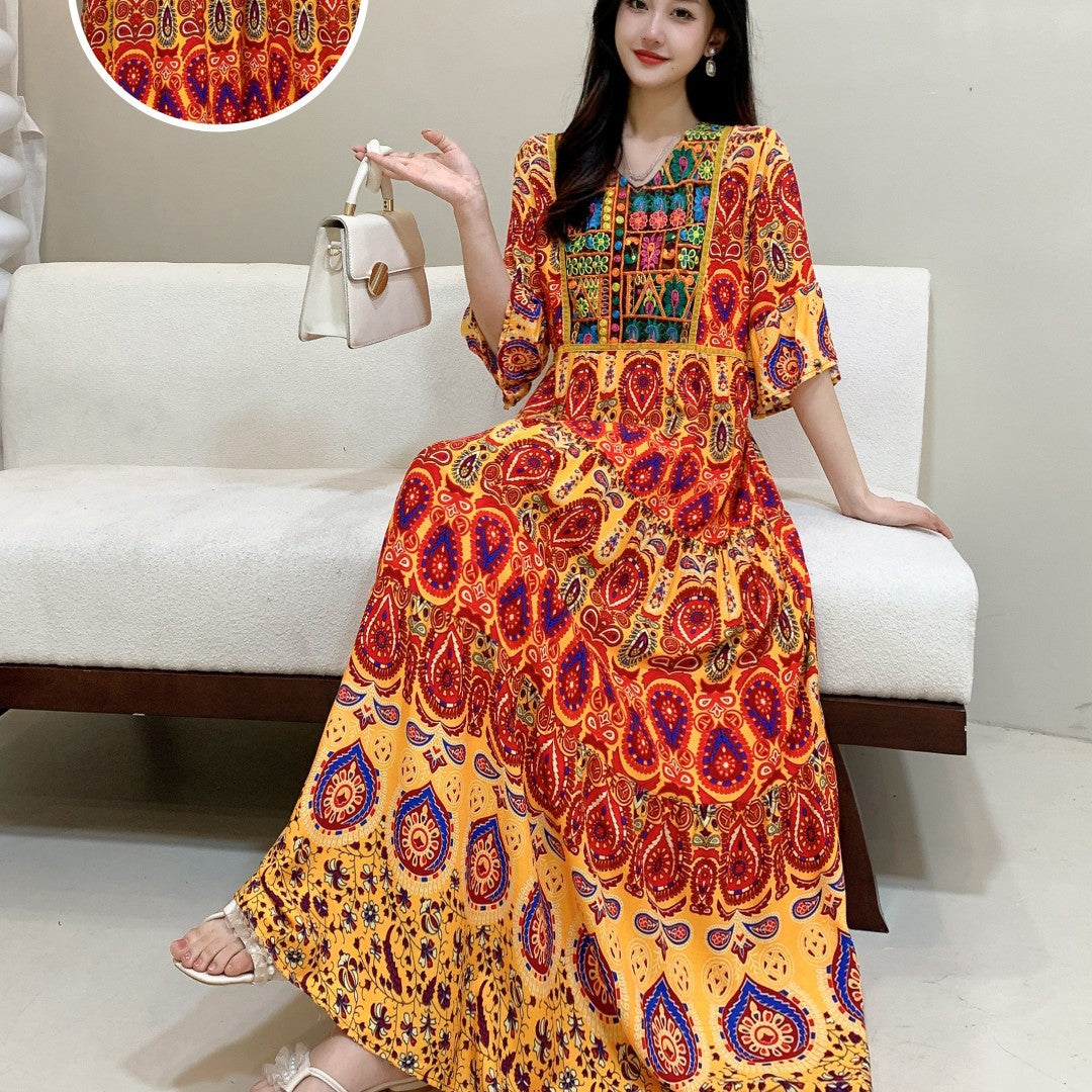 Ethnic Women's Bell Sleeve Dress Rayon