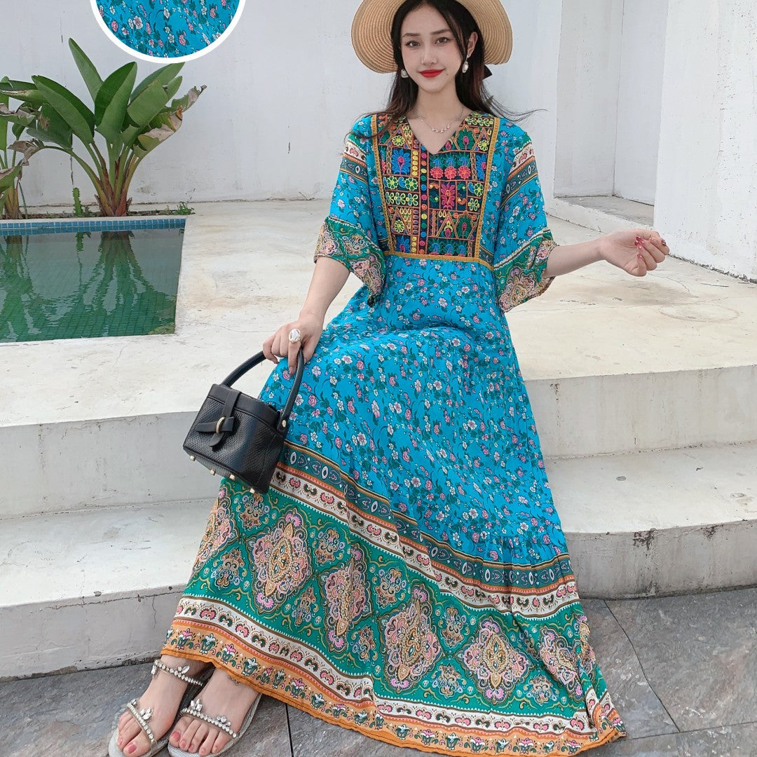 Ethnic Women's Bell Sleeve Dress Rayon