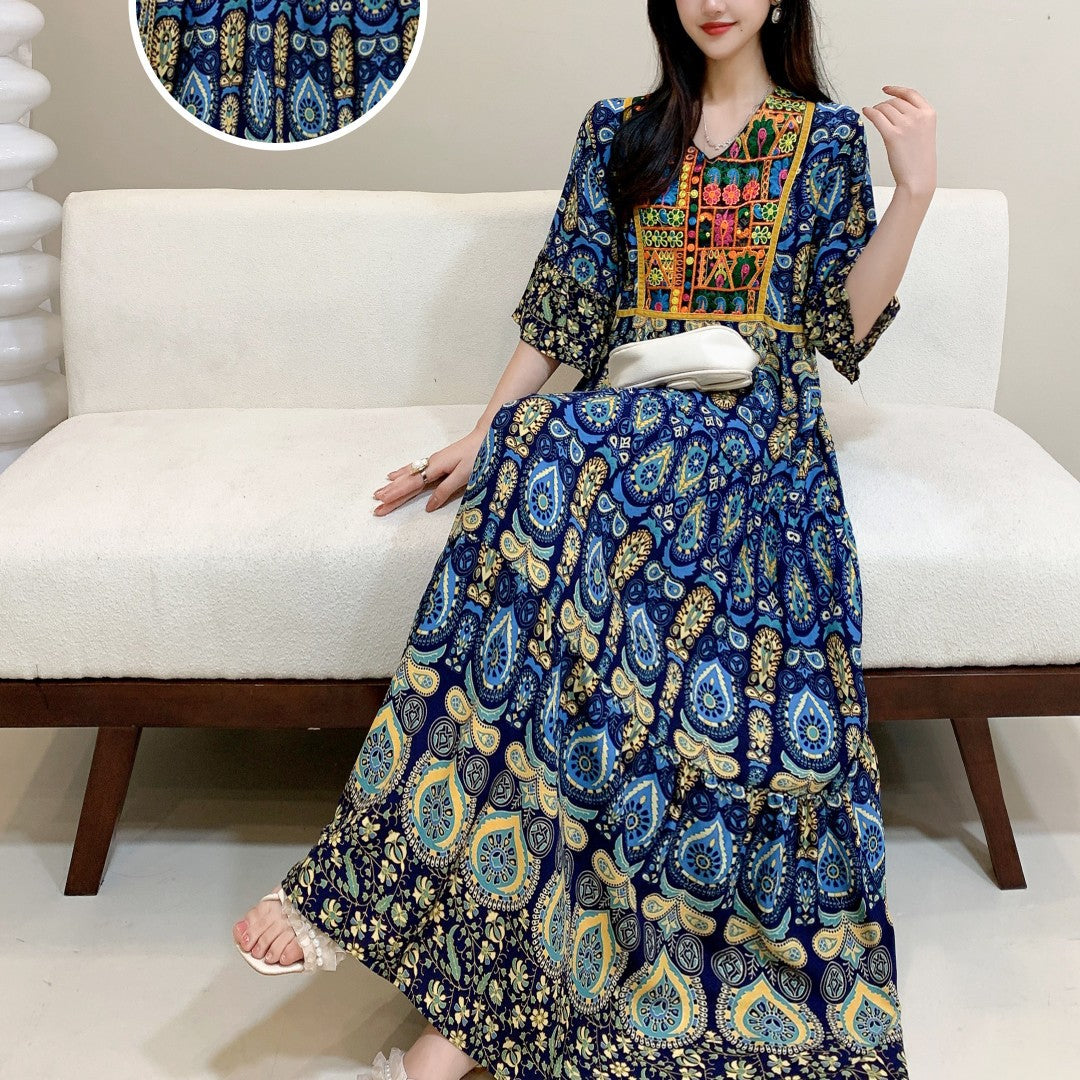 Ethnic Women's Bell Sleeve Dress Rayon
