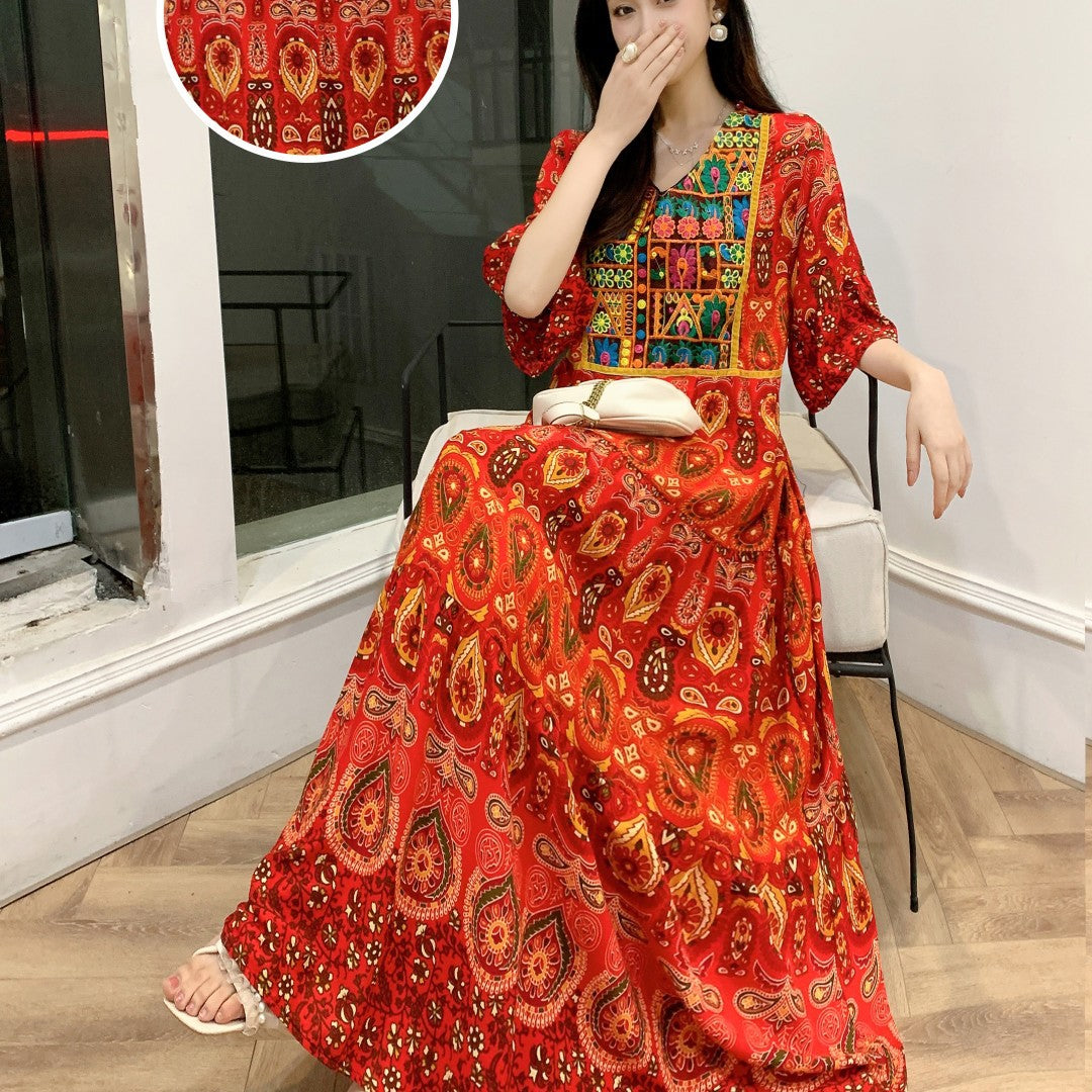 Ethnic Women's Bell Sleeve Dress Rayon