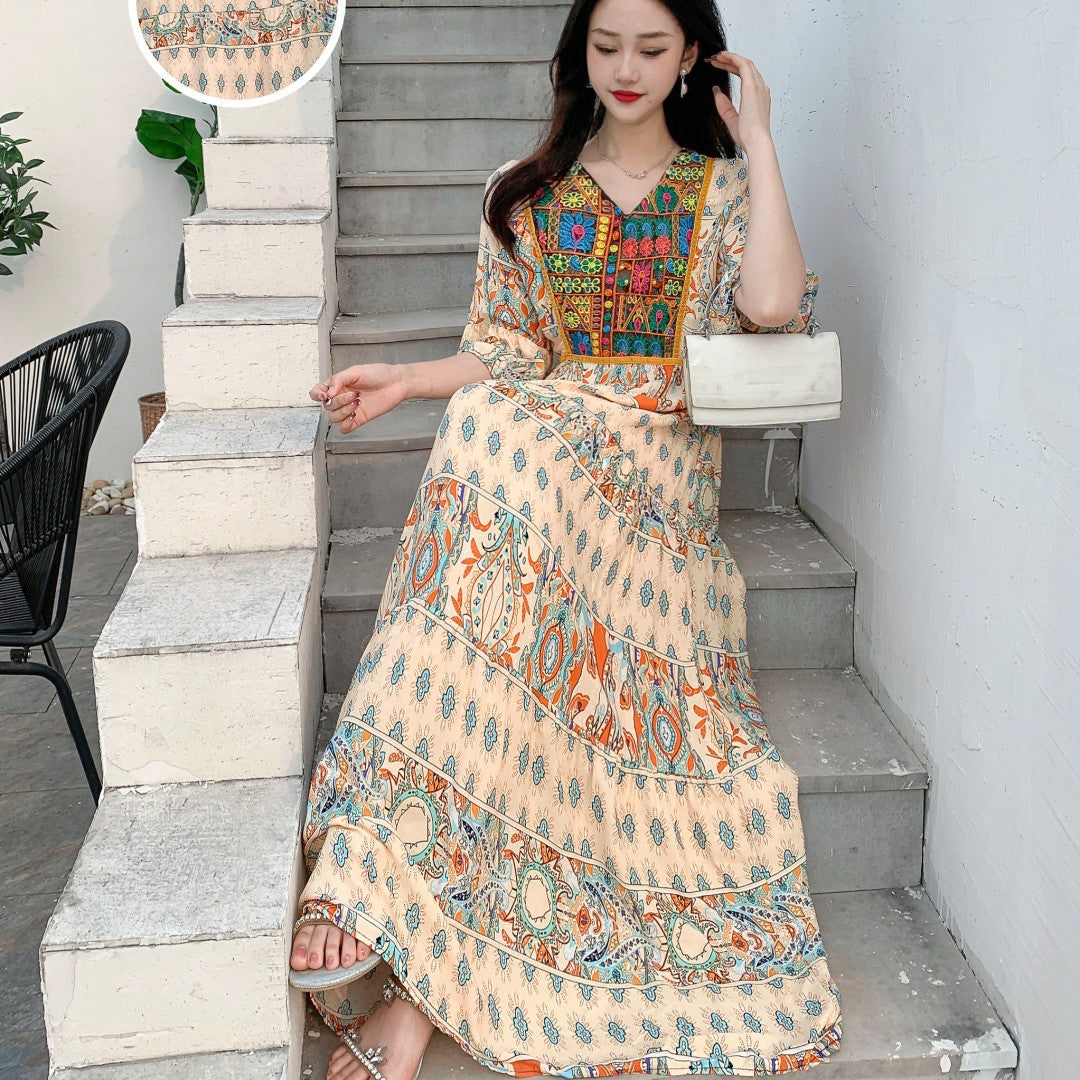 Ethnic Women's Bell Sleeve Dress Rayon