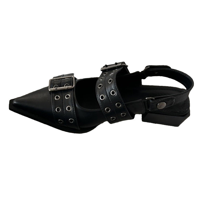 Women's French Pointed-toe Ma Retro Mid-thick Heel Leather Shoes