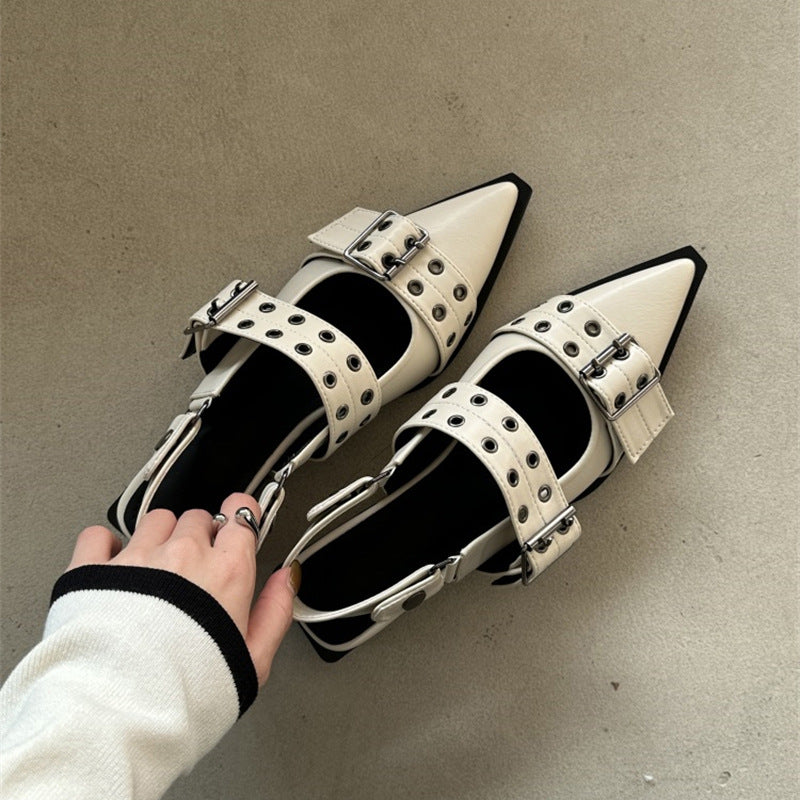 Women's French Pointed-toe Ma Retro Mid-thick Heel Leather Shoes