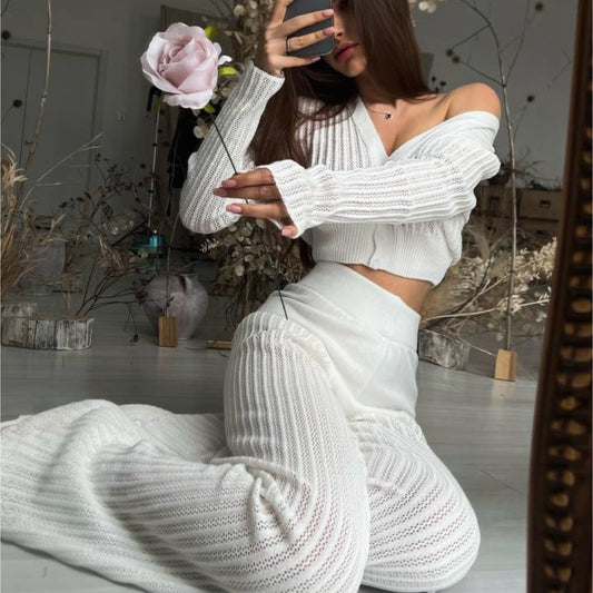 Knitted See-through Casual Suit Women
